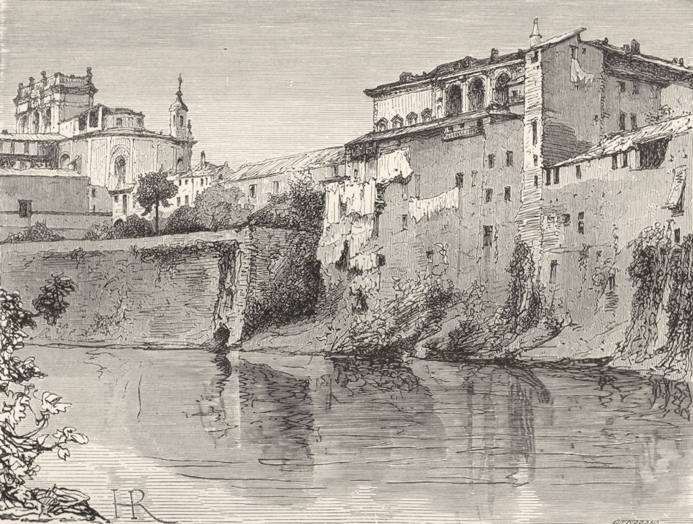 ROME. Loggia of Farnese, from bank Tiber 1872 old antique print picture